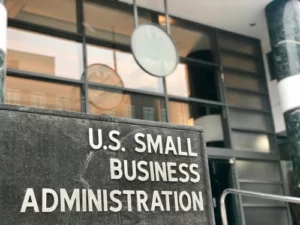 SMALL BUSINESS ADMINISTRATION sign emblem seal at headquarters building entrance